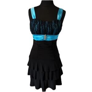 Deb Y2K Mini Dress Babydoll Sz M Rhinestones Tiered Fairy Whimsigoth Homecoming